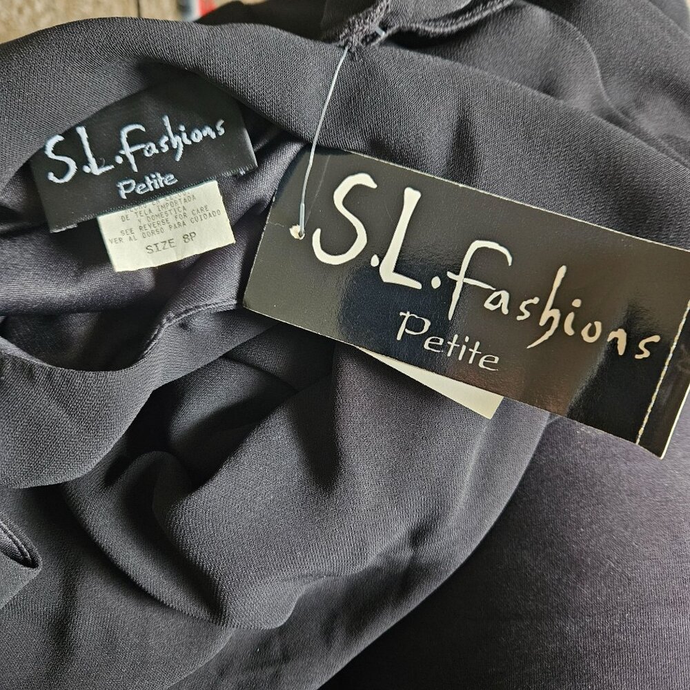 S.L. Fashions Womens Elegant Black Size 8 Petite V-Neck Layered Hem Dress Party - Picture 10 of 12